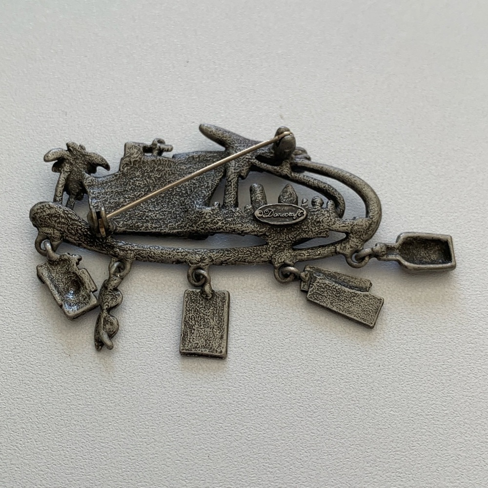 Vintage Danecraft Cruise Ship Travel Passport Dangle Pewter Pin Brooch - Picture 6 of 7